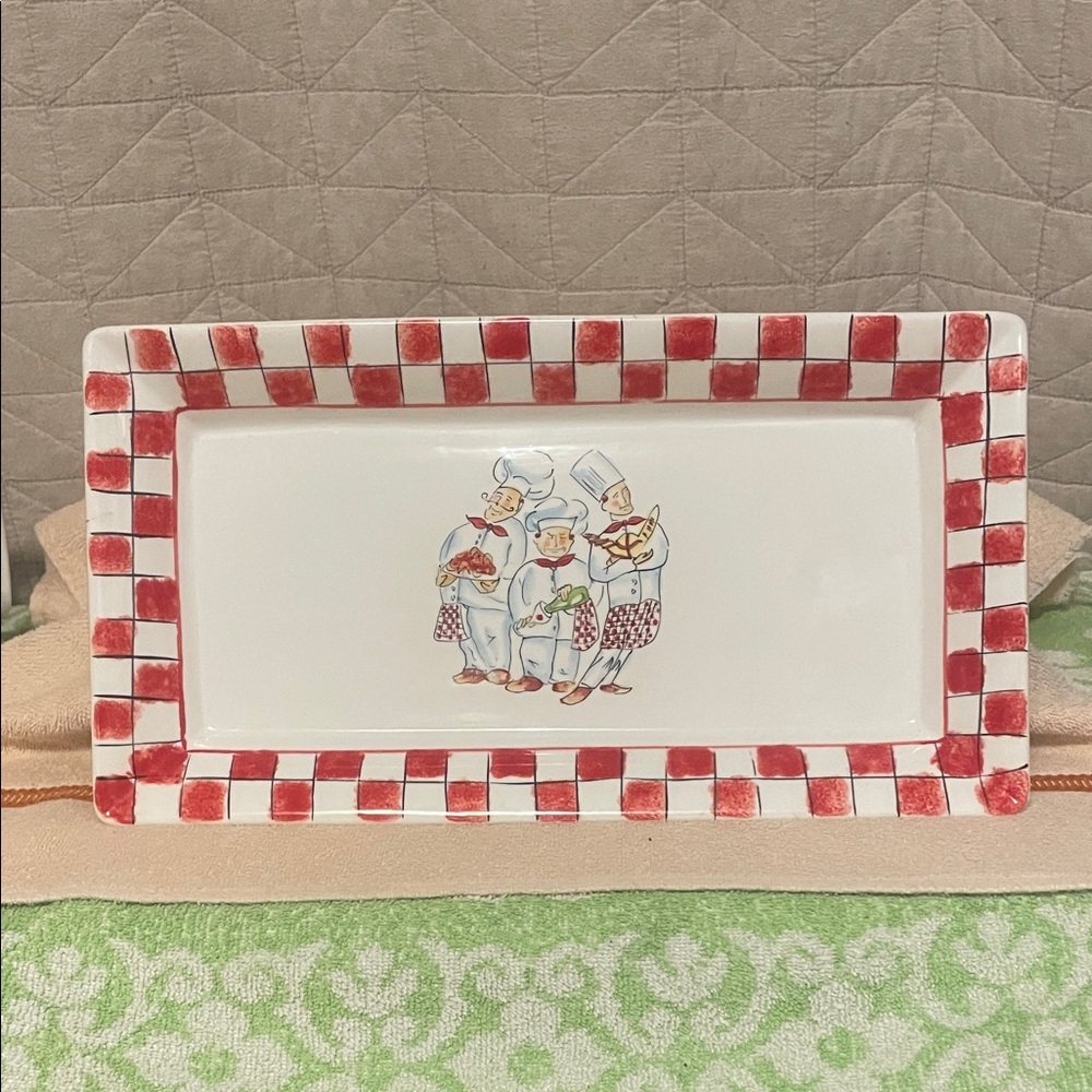 Red and White Checkered Rectangular Platter